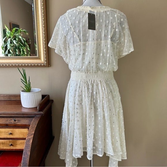 Anthropologie Leifnotes Polka Dot Dress White Ivory Sequin Flutter Sleeve 4 NWT - Picture 8 of 14